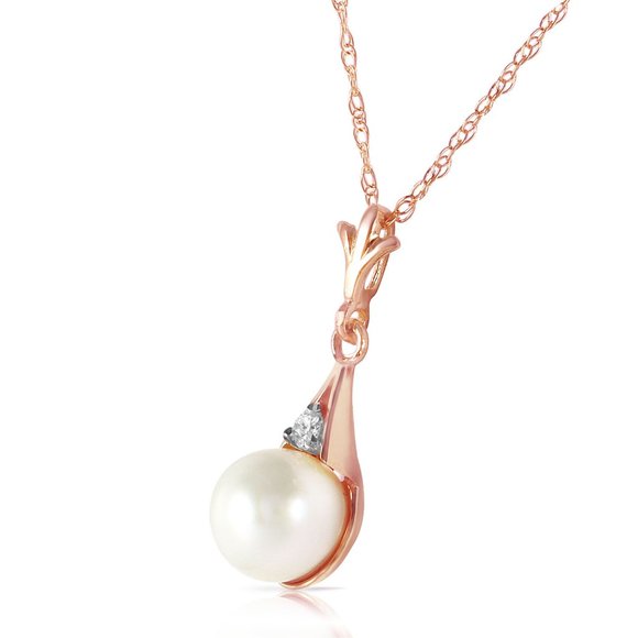 14K. SOLID GOLD NECKLACE WITH DIAMOND & PEARL